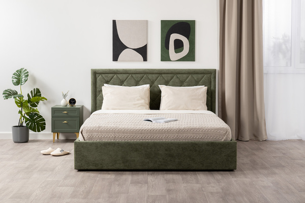 Кровать Марион 160 велюр OCEAN 012 темно-зеленый с ортопедическим основанием и подъемным механизмом (спальное место 160 х 200)