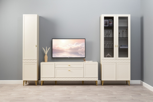 Шкаф-пенал Марион 16.333.01 слоновая кость С341 PE, слоновая кость 6898 ПВХ (собирается на любую сторону)