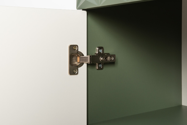 Гостиная Марион композиция 1 дымчатый зеленый K521, олива шагрень AG 1050 ПВХ, белый PE шагрень (собирается на любую сторону)