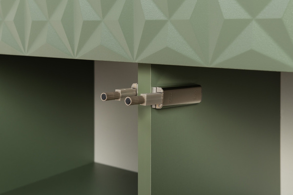 Гостиная Марион композиция 2 дымчатый зеленый K521, олива шагрень AG 1050 ПВХ, белый PE шагрень (собирается на любую сторону)