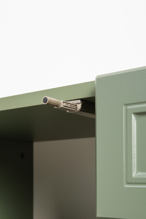 Гостиная Марион композиция 1 дымчатый зеленый K521, олива шагрень AG 1050 ПВХ, белый PE шагрень (собирается на любую сторону)