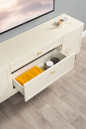 Гостиная Марион композиция 1 слоновая кость С341 PE, слоновая кость 6898 ПВХ, белый PE шагрень (собирается на любую сторону)