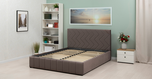 Кровать Милана 160 велюр серо-коричневый с ортопедическим основанием и подъемным механизмом