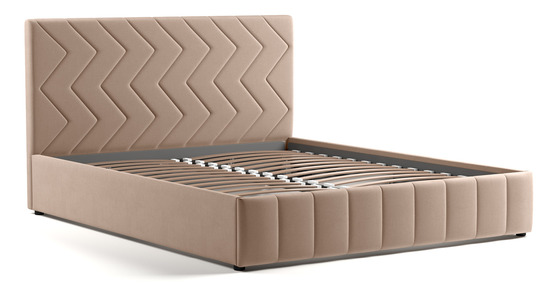 Кровать Милана 160 велюр бежевый кофейный с ортопедическим основанием и подъемным механизмом
