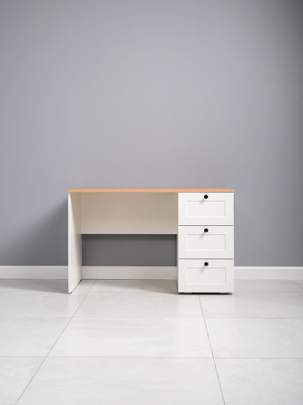 Стол письменный Остин 12.159 белый PE шагрень, дуб золотой CRAFT, белая шагрень 4101 ПВХ, сборка на любую сторону