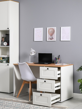 Стол письменный Остин 12.159 белый PE шагрень, дуб золотой CRAFT, белая шагрень 4101 ПВХ, сборка на любую сторону