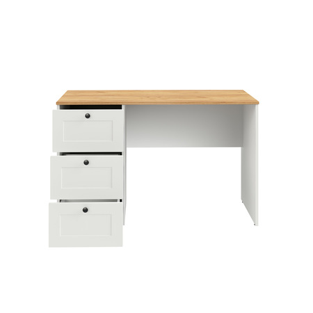 Стол письменный Остин 12.159 белый PE шагрень, дуб золотой CRAFT, белая шагрень 4101 ПВХ, сборка на любую сторону