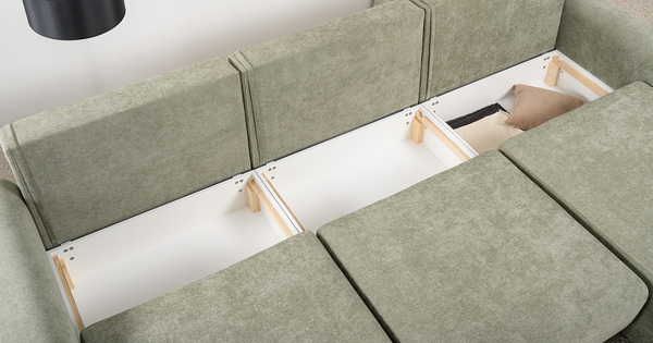 Диван-кровать угловой Тэдди 1503 композиция 3, букле Pique 007 оливковый, модульная система, сборка на любую сторону